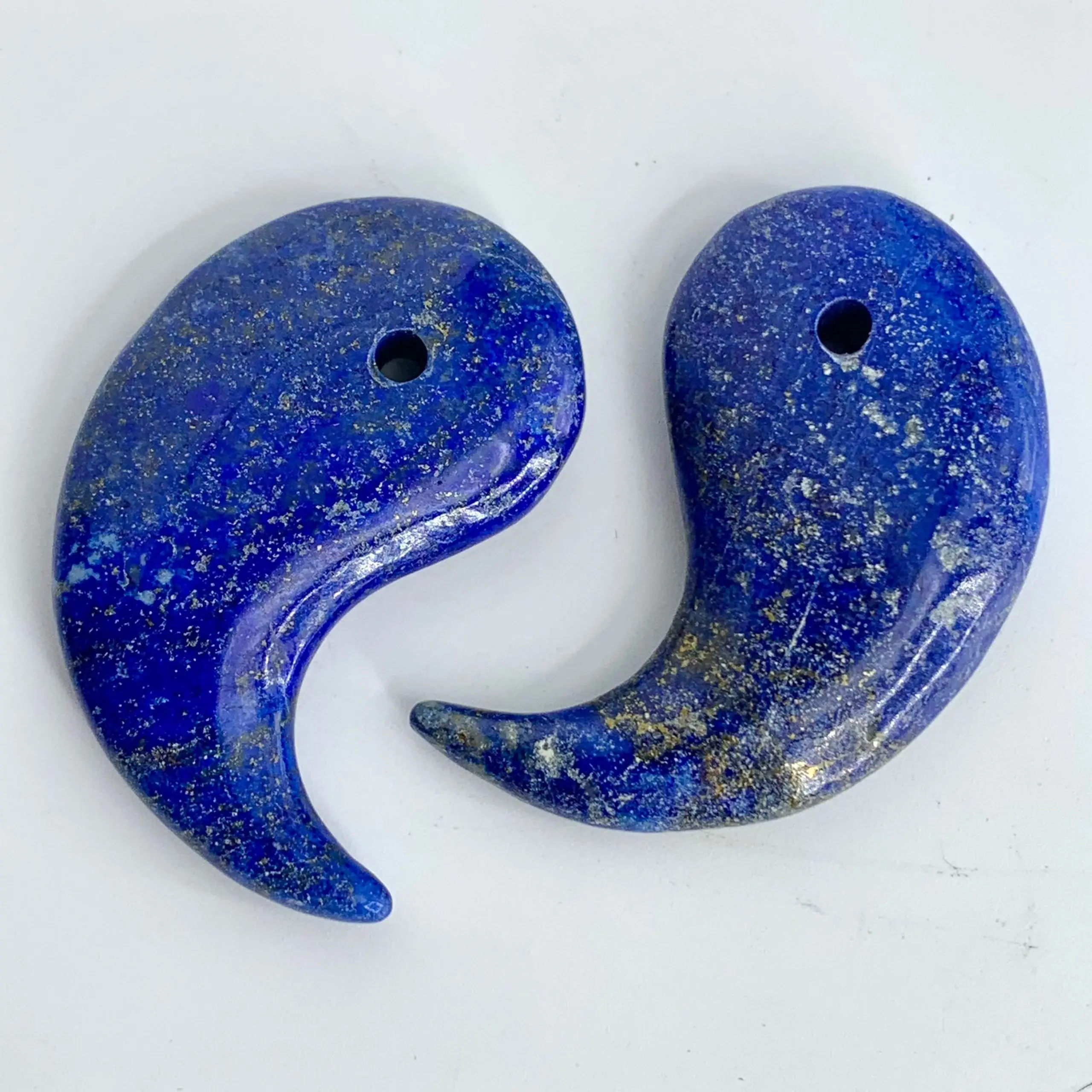 Lapis Lazuli Commas Approx 50x25mm 2mm Drill Hole 2 Pieces