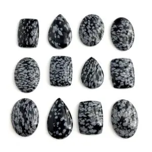 Snowflake Obsidian Mixed Shape Cabochons Approx 20 - 25mm 2 Piece Pack