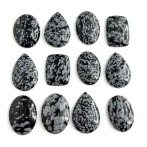 Snowflake Obsidian Mixed Shape Cabochons Approx 15 - 25mm 3 Piece Pack