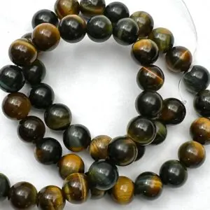8mm Yellow & Blue Tigers Eye Beads - Smooth Round Gemstone Strand (38cm)