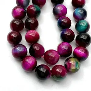 8mm Pink & Blue Tigers Eye (dyed) Beads - Smooth Round Gemstone Strand (38cm)