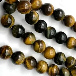 10mm Yellow & Blue Tigers Eye Beads - Smooth Round Gemstone Strand (38cm)