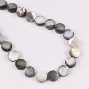 12 x 12mm Abalone Shell Silver (constructed) Beads - Coin Shape Gemstone Strand (38cm)