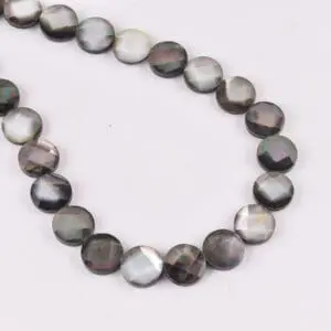 14 x 14mm Abalone Shell Silver (constructed) Beads - Coin Shape Gemstone Strand (38cm)
