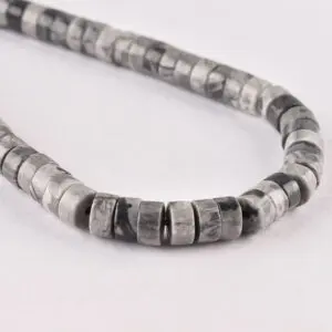 3 x 6mm Grey Jasper Beads - Tyre Shape Gemstone Strand (38cm)