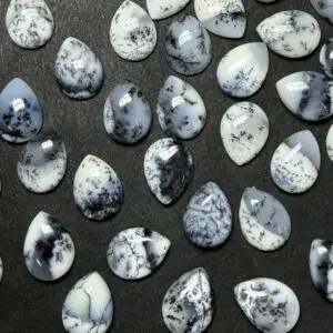 Dendritic Agate 12 x 16mm Pear Shape Cabochon 2pcs INDIA