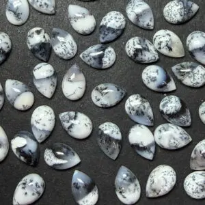 Dendritic Agate 12 x 8mm Pear Shape Cabochon 3pcs INDIA