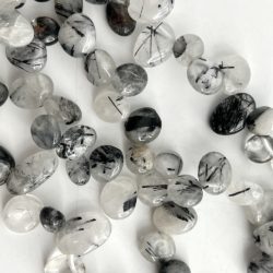 Black Rutile Quartz Flat Drop Beads Approx 6 x 8 - 10 x 12mm 38cm Strand