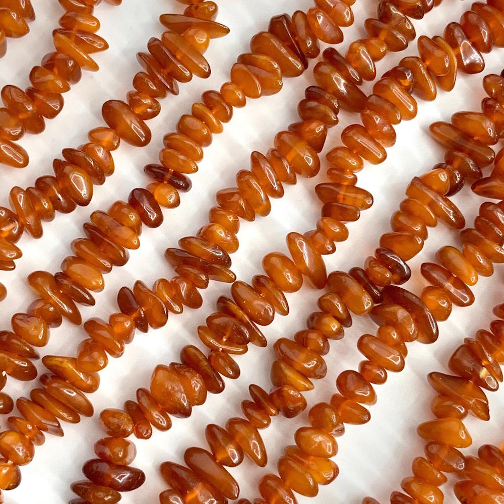 Natural Baltic Cherry Amber Gemstone Bead Strand - Freeform Nugget Shape, Untreated - 16 Inch
