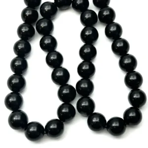 10mm Jet Beads - Smooth Round Gemstone Strand (38cm)