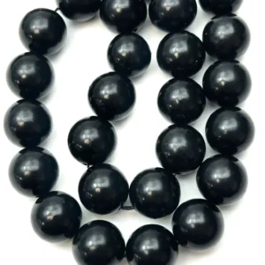 12mm Jet Beads - Smooth Round Gemstone Strand (38cm)