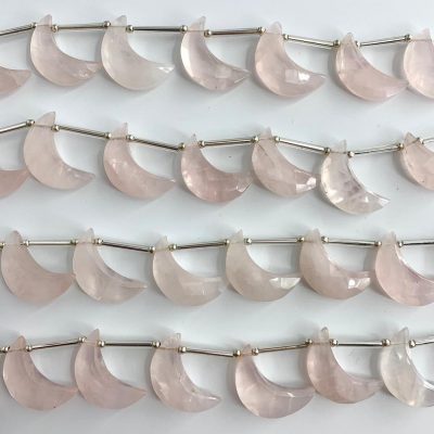 Rose Quartz Faceted Moons Approx 22mm Beads 8 Piece Strand