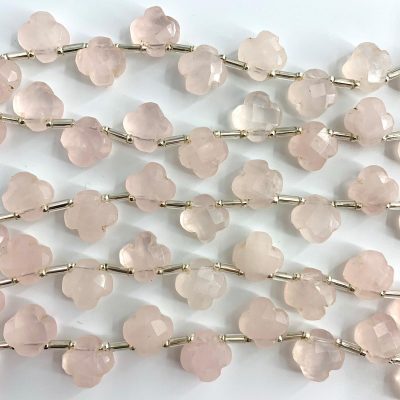 Rose Quartz Faceted Four Leaf Clover Approx 10mm Beads 12 Piece Strand