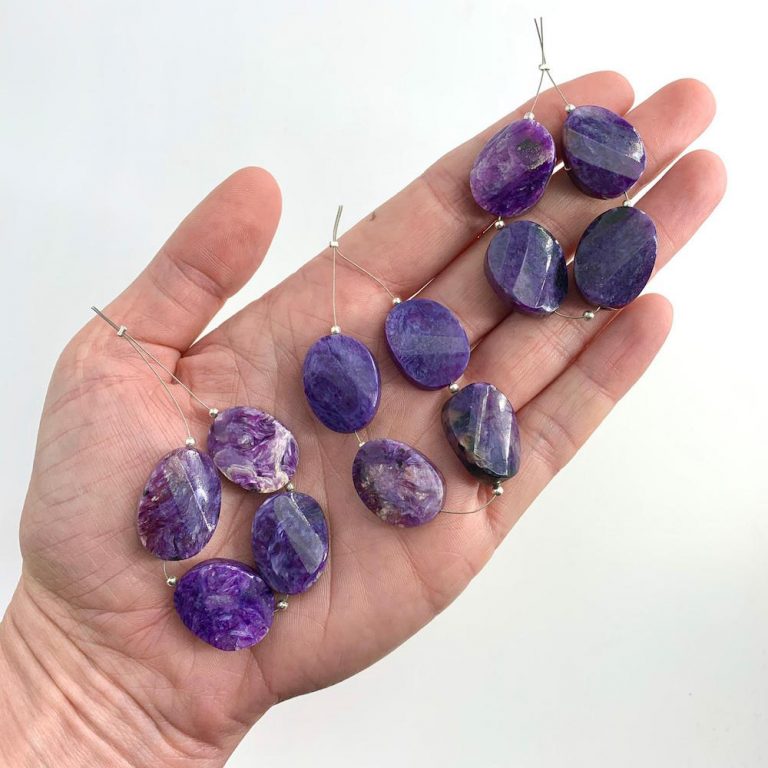 Charoite Twisted Oval Beads 4 Pieces 20x15mm - Image 4