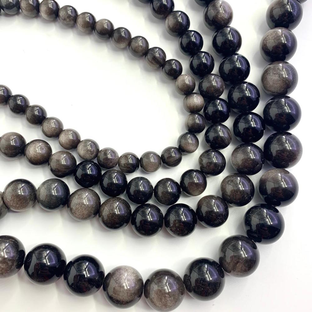 Silver Obsidian Smooth Round 10mm Beads 38cm Strand • Chalmers Gems