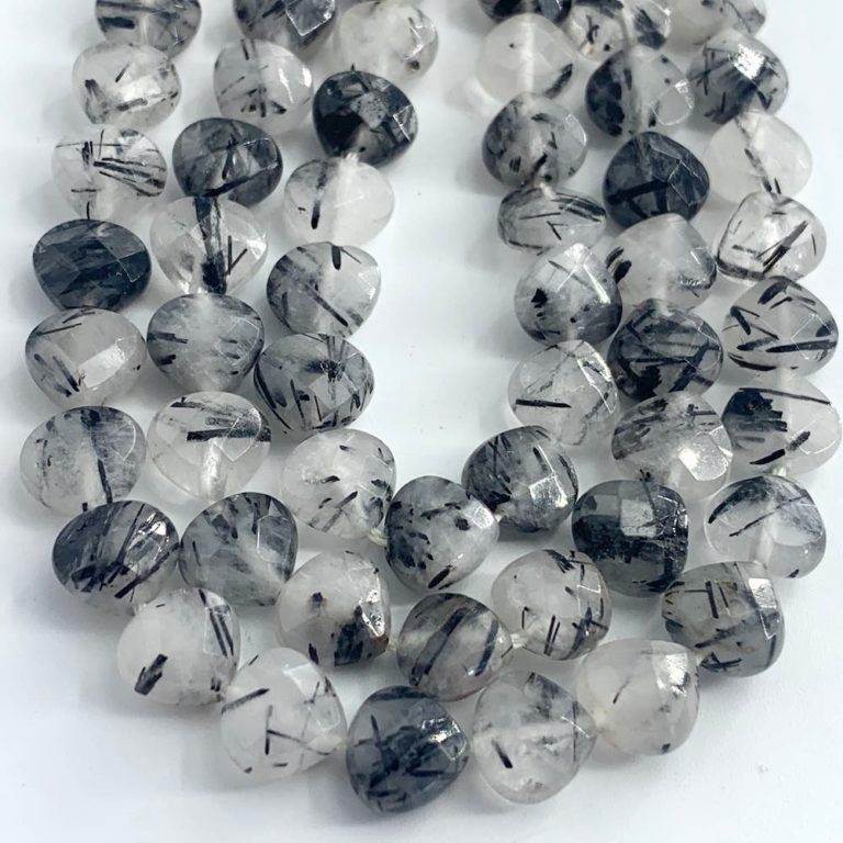Black Rutilated Quartz Faceted Fat Drops 8mm 38cm Strand