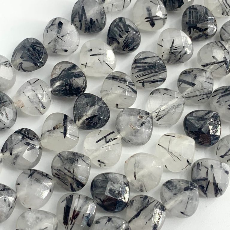 Black Rutilated Quartz Faceted Fat Drops 8mm 38cm Strand - Image 2