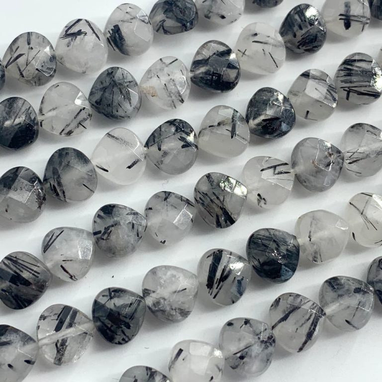 Black Rutilated Quartz Faceted Fat Drops 8mm 38cm Strand - Image 3