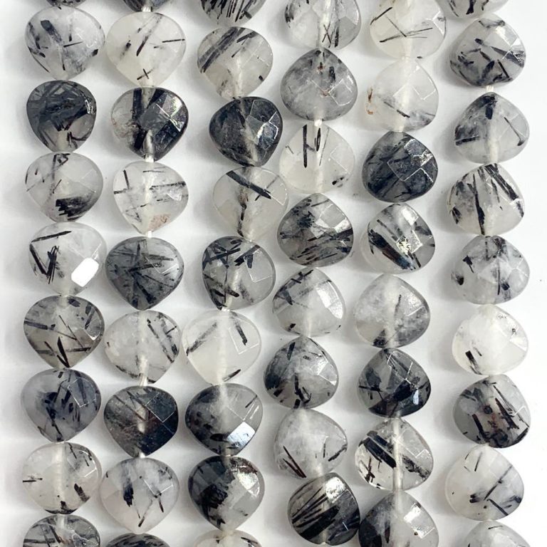 Black Rutilated Quartz Faceted Fat Drops 8mm 38cm Strand - Image 4