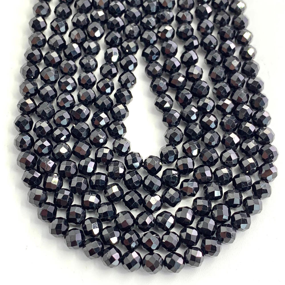 Black Spinel Faceted Rounds 4mm 38cm Strand • Chalmers Gems