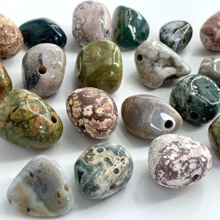 Mixed Gemstones Drilled Tumbles x 4 25x18mm 3mm DH