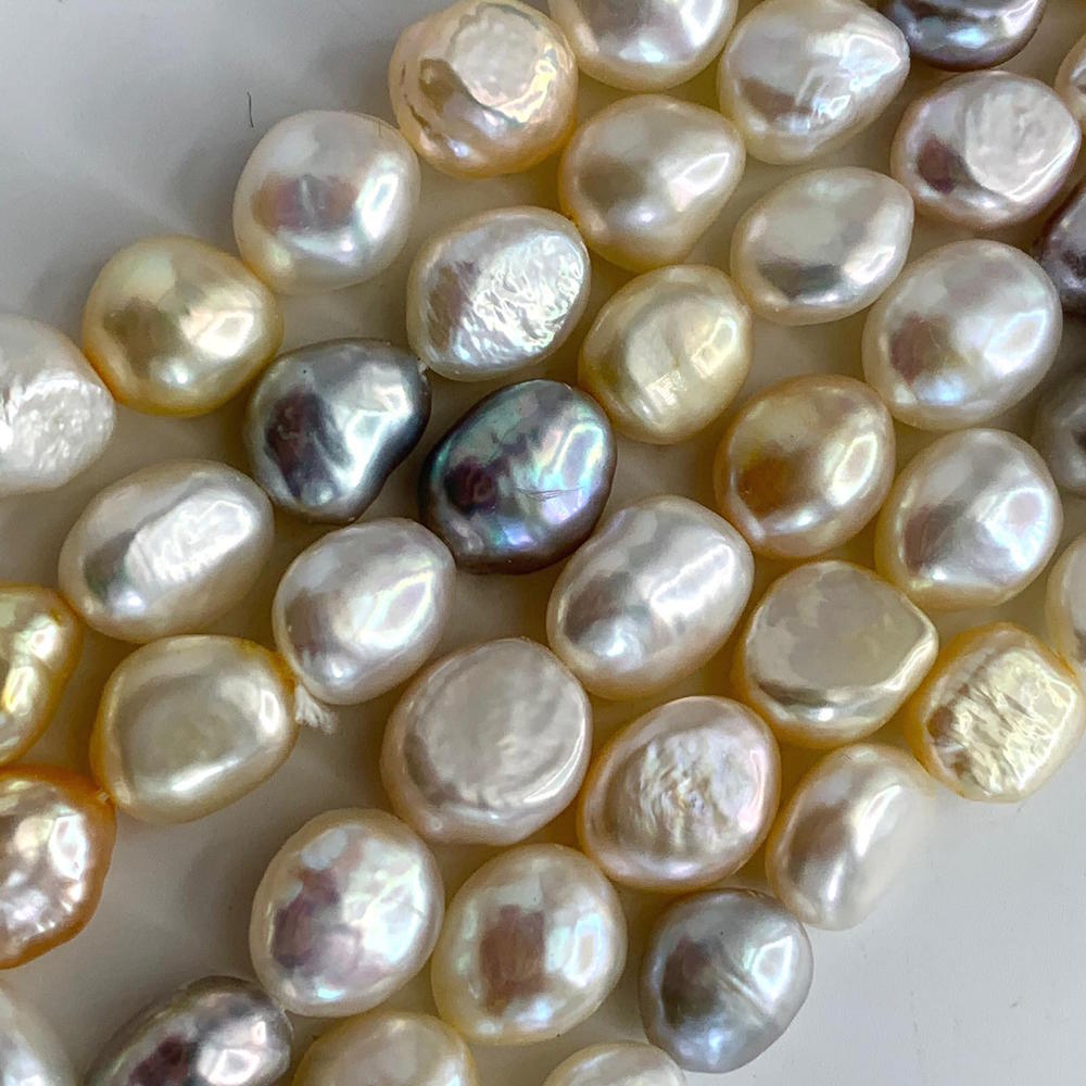 Fresh Water Cultured Mixed Pastel Colour Golden Baroque Pearls 9-10mm 38cm String - Image 2