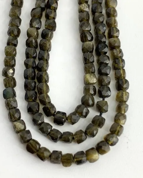 Golden Obsidian Faceted Cubes 2mm 38cm Strand