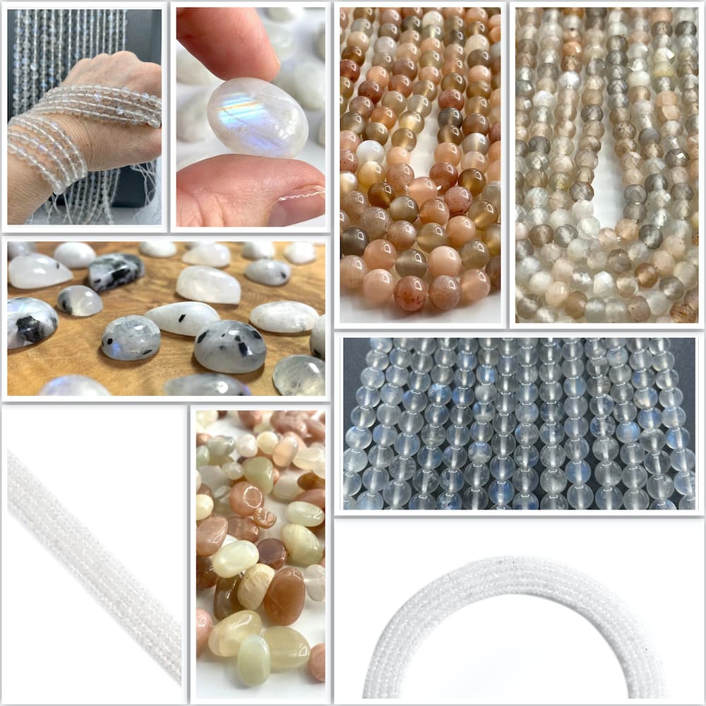 Moonstone Bundle Main Image Premium Rainbow Moonstone Rectangle Cabochon Approx 40 x 30mm