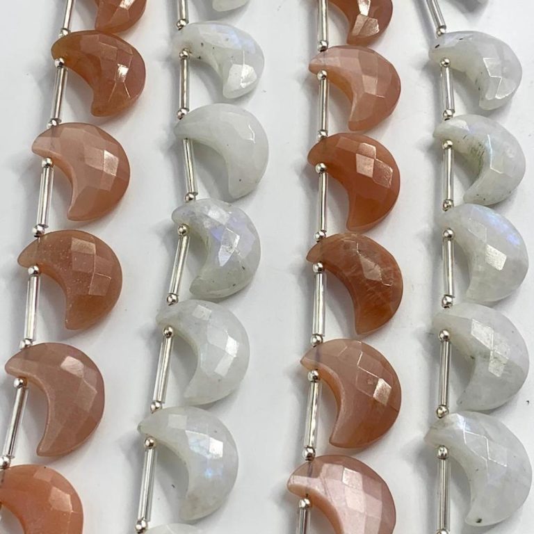 Peach Moonstone Faceted Moons Approx 22mm 7 Pieces - Image 2