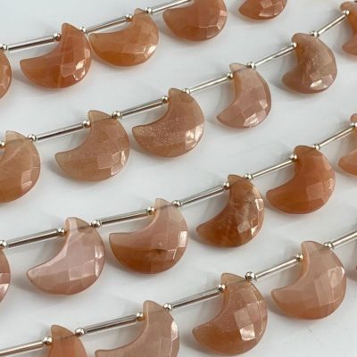 Peach Moonstone Faceted Moons Approx 22mm 7pcs