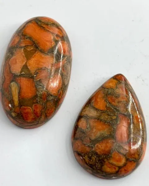 Mojave Turquoise Orange Mixed Shape Cabochons 2 Pieces