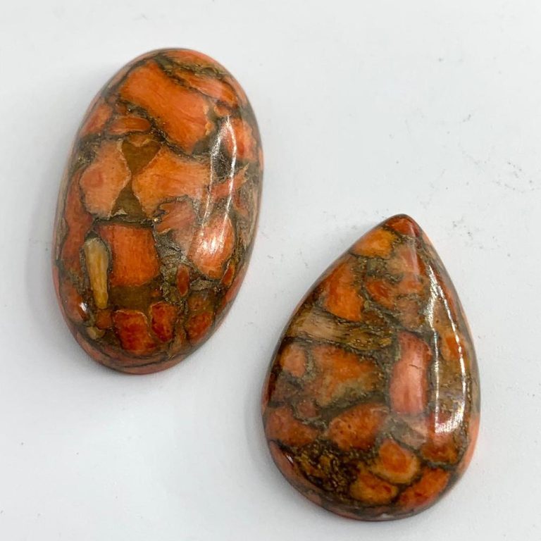 Mojave Turquoise Orange Mixed Shape Cabochons 2 Pieces