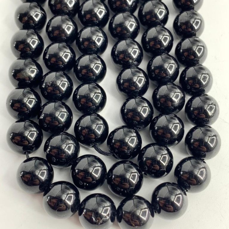 Black Tourmaline Smooth Rounds 8mm Beads 38cm Strand