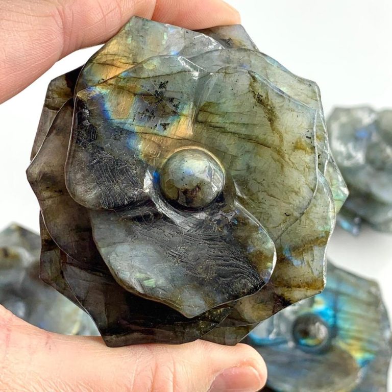 Labradorite Hand Carved Flower Approx 6 - 7cm - Image 4