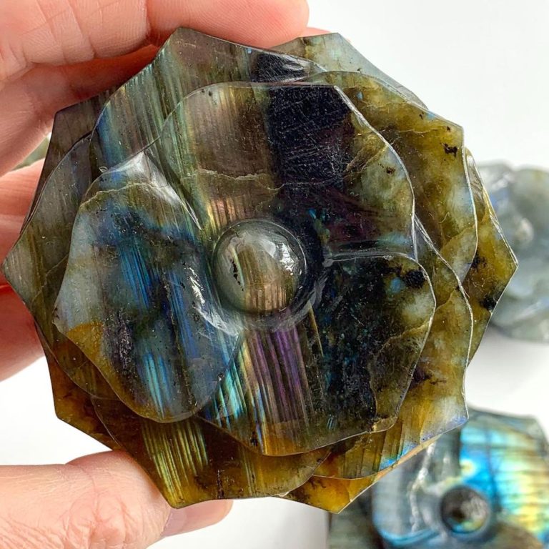 Labradorite Hand Carved Flower Approx 6 - 7cm - Image 6