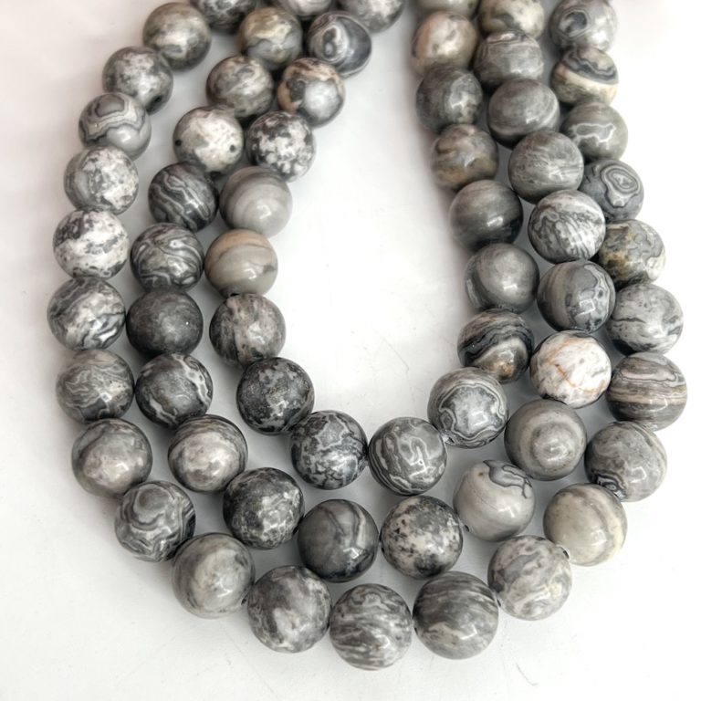 Grey Picture Jasper Smooth Rounds Approx 8mm Beads 38cm Strand - Image 2