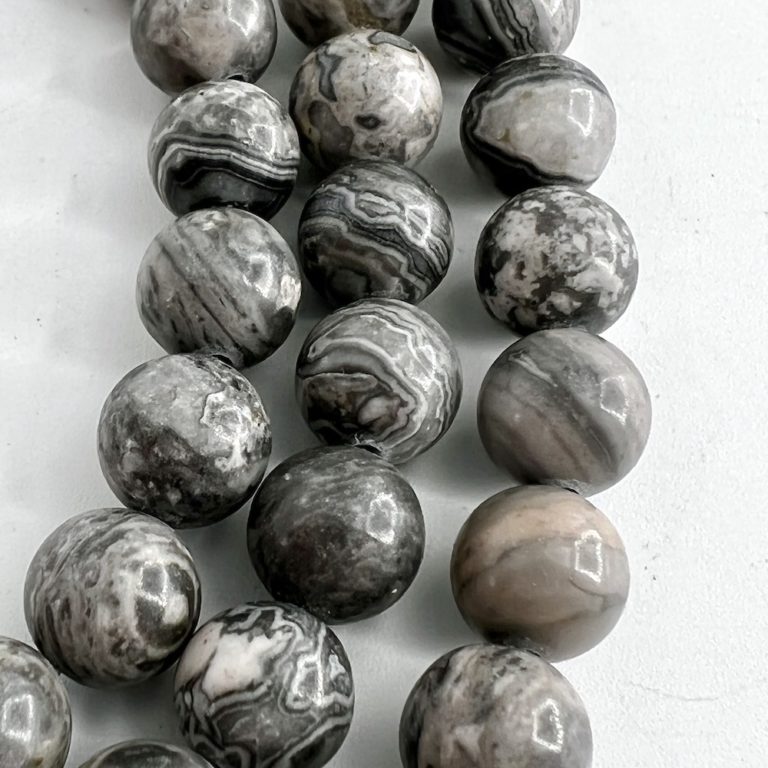 Grey Picture Jasper Smooth Rounds Approx 8mm Beads 38cm Strand