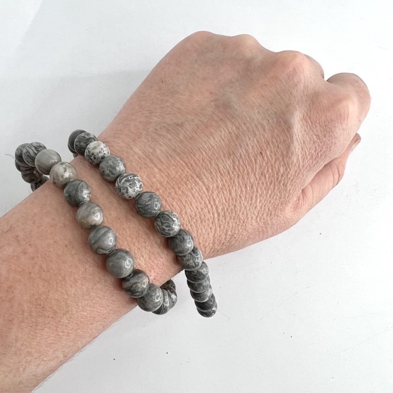 Grey Picture Jasper Smooth Rounds Approx 8mm Beads 38cm Strand - Image 3