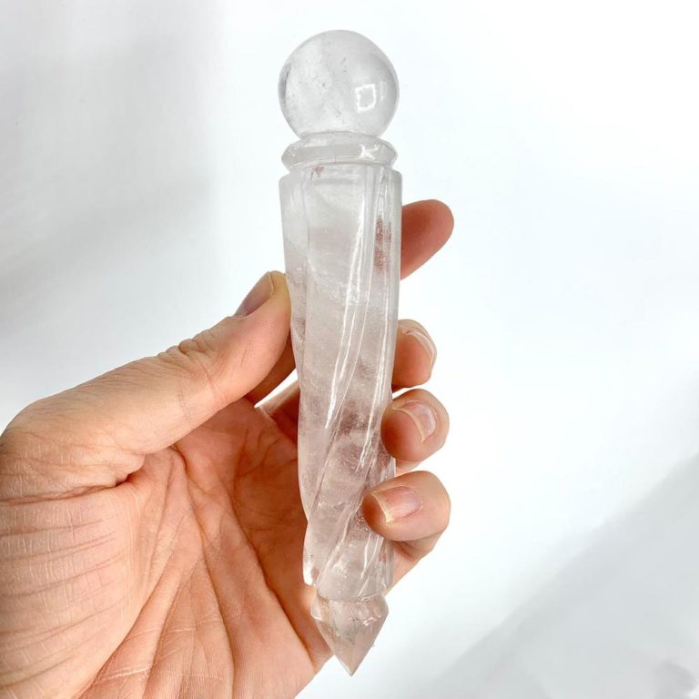 Natural Hand Carved Clear Quartz Wand Approx 13cm Round Top Twisted Base - Image 4