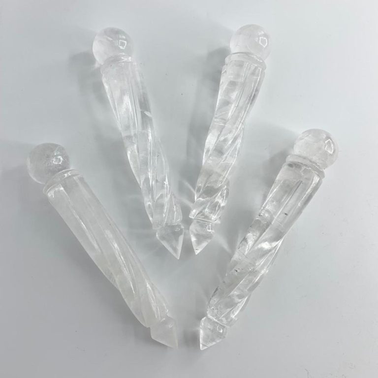 Natural Hand Carved Clear Quartz Wand Approx 13cm Round Top Twisted Base - Image 3