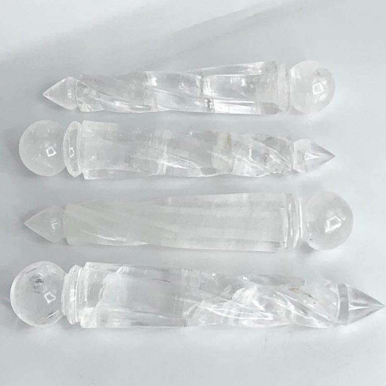 Natural Hand Carved Clear Quartz Wand Approx 13cm Round Top Twisted Base - Image 5