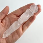 Natural Hand Carved Quartz Wand Approx 13cm Round Top Carved Base