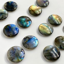 Labradorite Discs 25mm Top Drilled Approx 0.6mm Drill Hole 2 Pieces