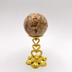 Pink Banded Agate Sphere Approx 5cm on gold heart detail stand