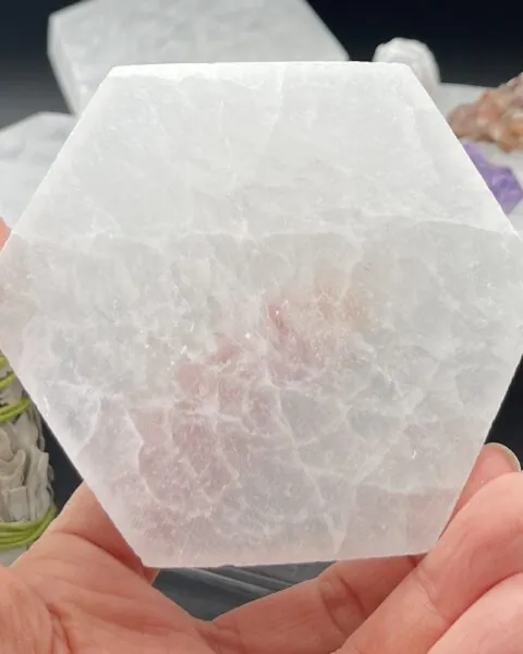 Selenite Flat Hexagon Plate Approx 10cm