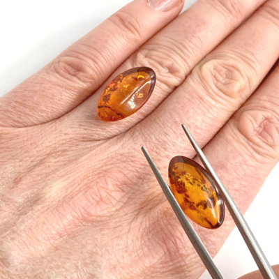 Baltic Amber Boat-Shaped Cabochons 2 Pack