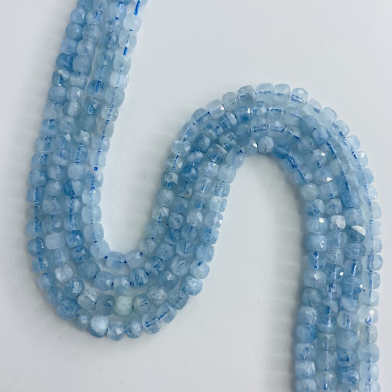 Aquamarine 4-6mm Faceted Cube Strand