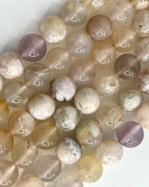 Flower Agate 10mm Smooth Rounds 38cm Strand