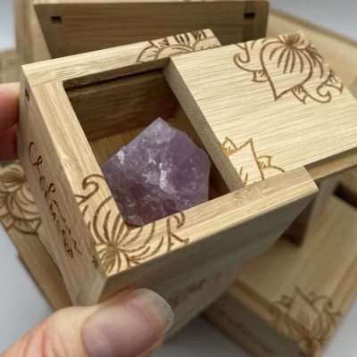 Kunzite Rough in Lotus Flower Etched Bamboo Intent Box