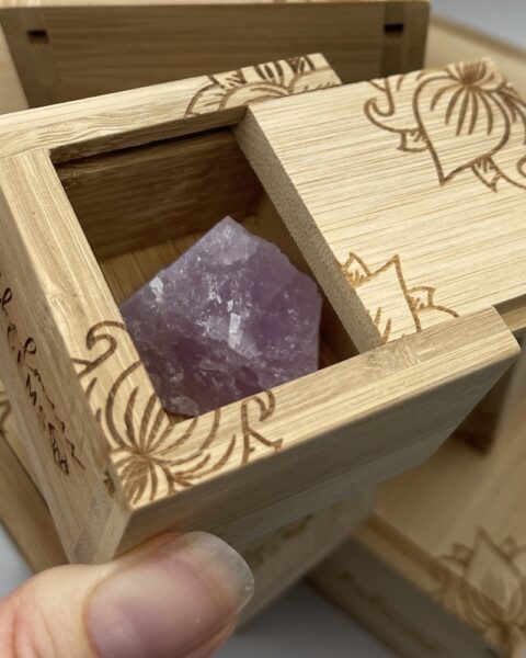 Kunzite Rough in Lotus Flower Etched Bamboo Intent Box